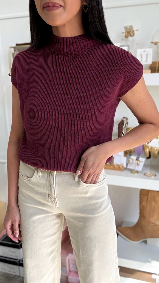 Lea Mock Knit Top- Burgundy