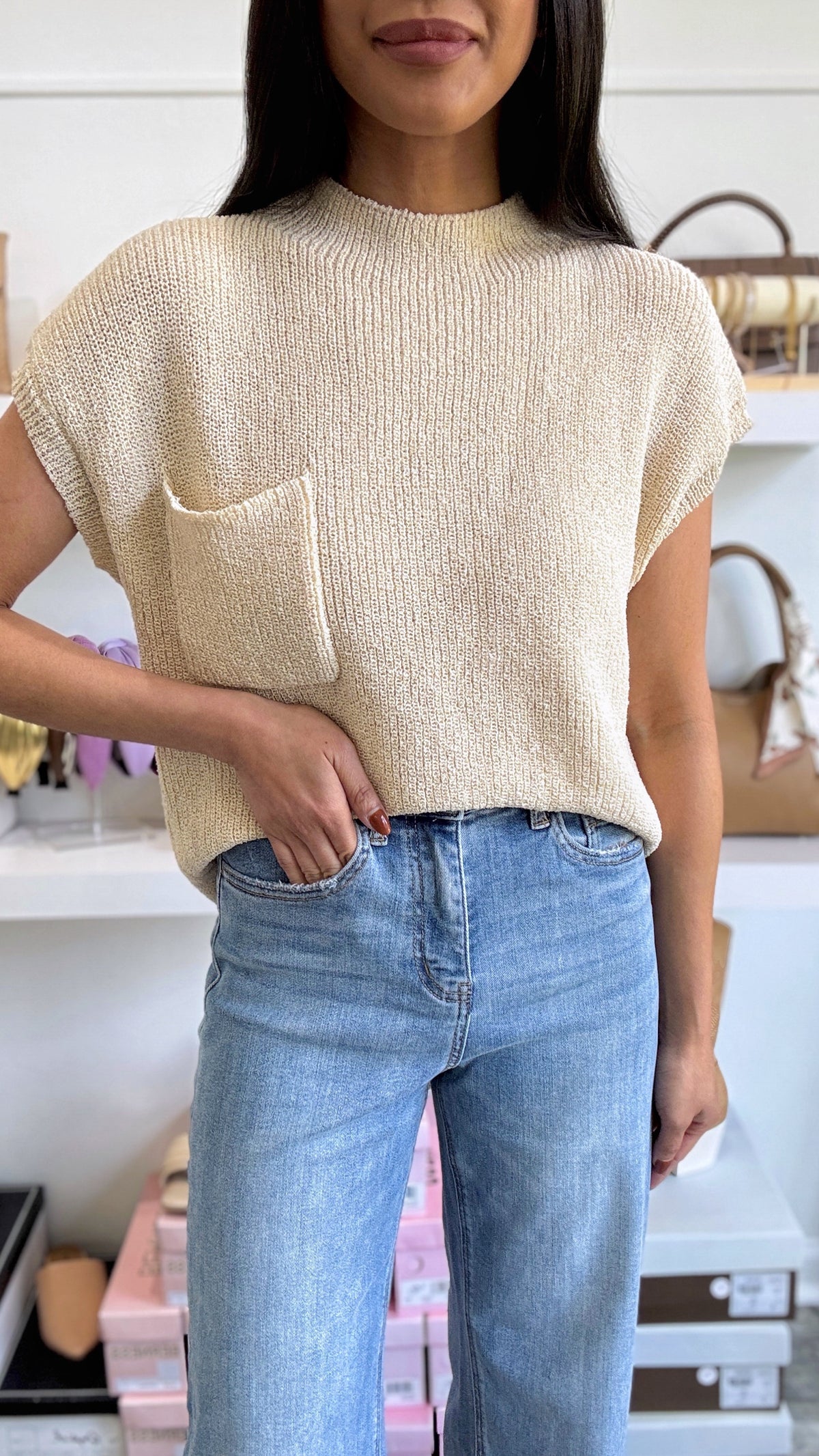 Pocket Knit Top- Oatmeal