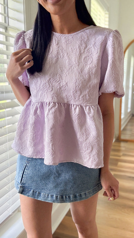 Jacquard Back Bow Peplum Blouse