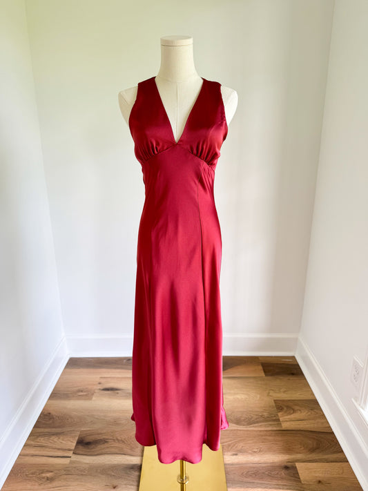 Marsala Satin Midi Dress