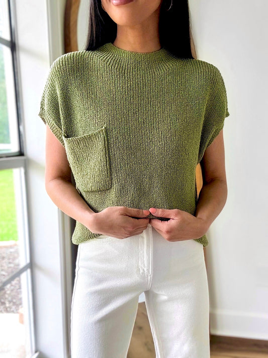 Olive Pocket Sweater Top