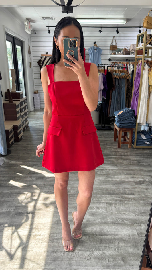 Getting Down To Business Romper Dress - Red