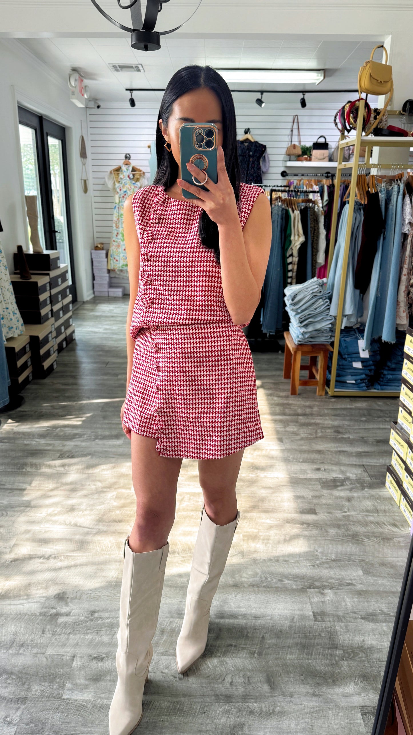 Red Houndstooth Skort