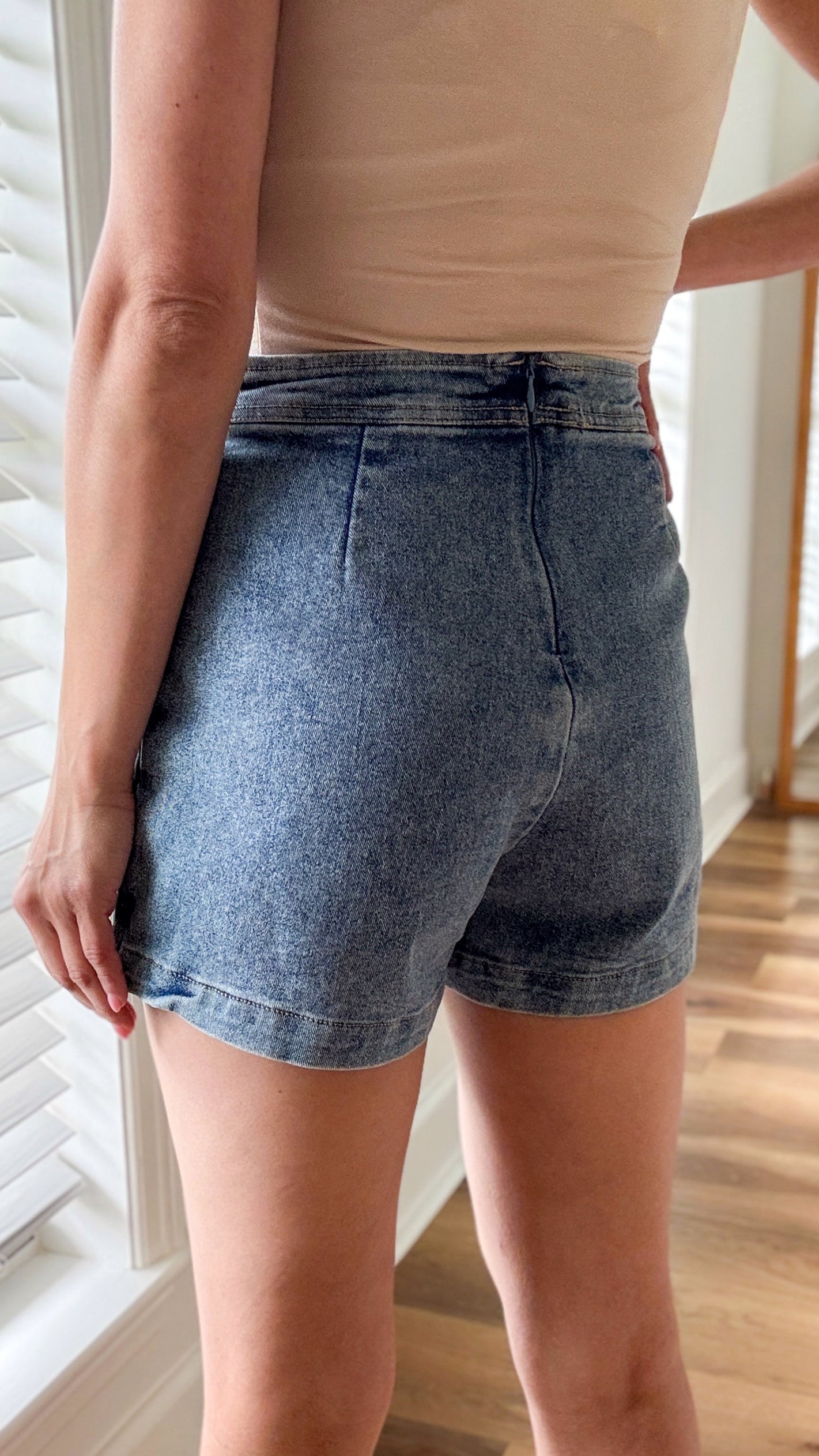 Side Slit Denim Skort-Medium Wash