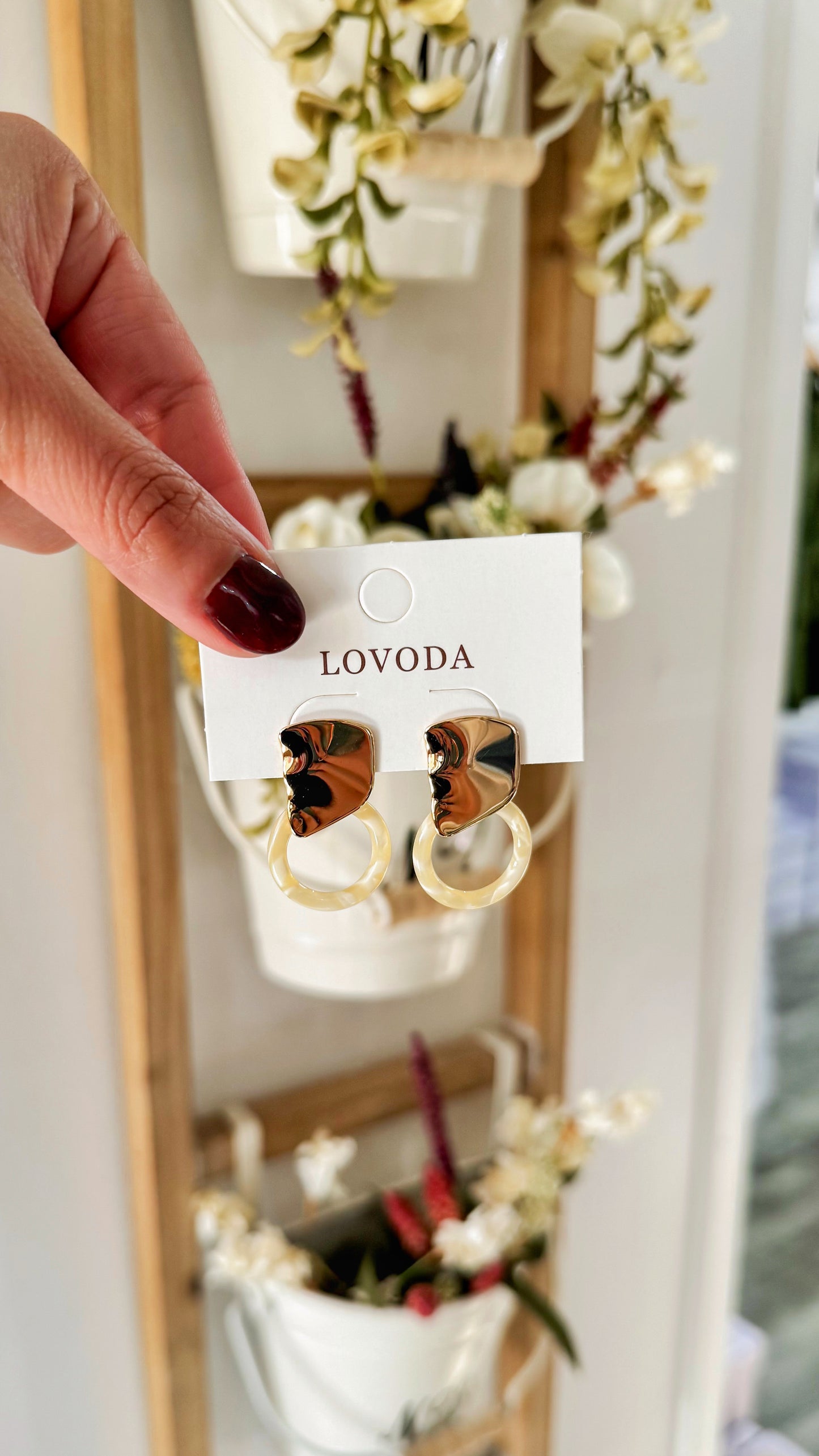 Marble Moon Drop Earrings (14K)