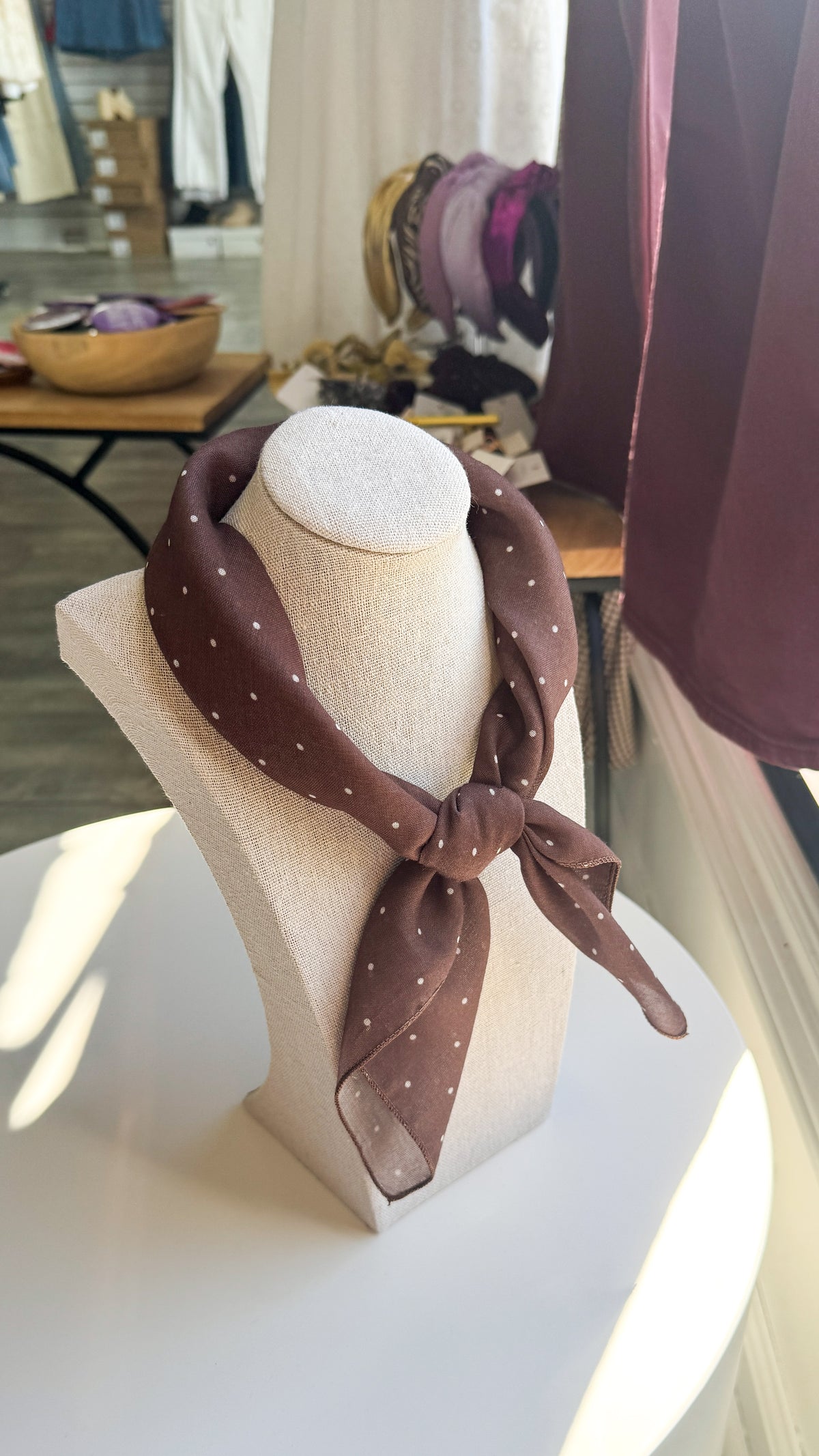 Polka Dot Bandana Scarf- Brown