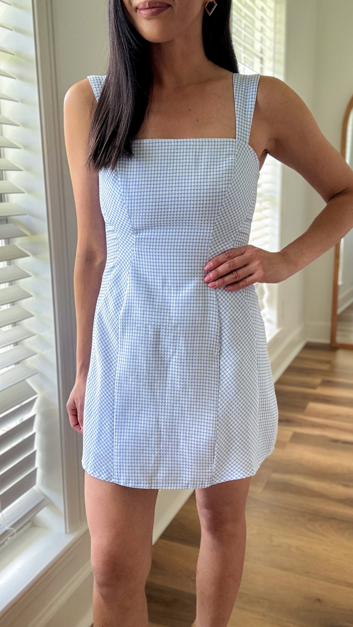 Blue Gingham Romper Dress