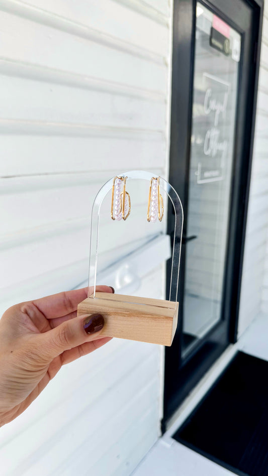 Trapezoid Pearl Hoop Earring