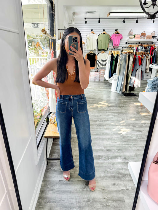 Patch Pocket Crop Wide Denim