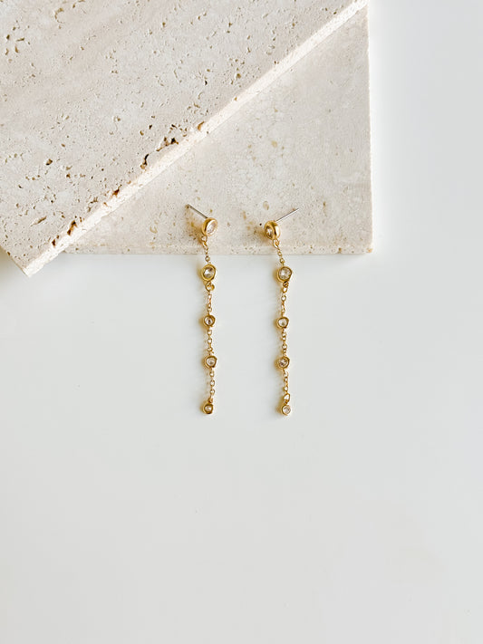Rhinestone Disc Chain Dangle Earrings