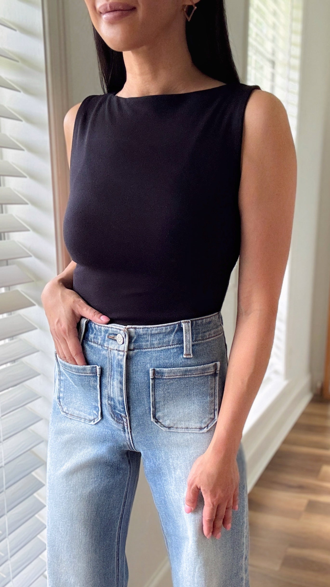 Seamless Boat Neck Bodysuit-Black