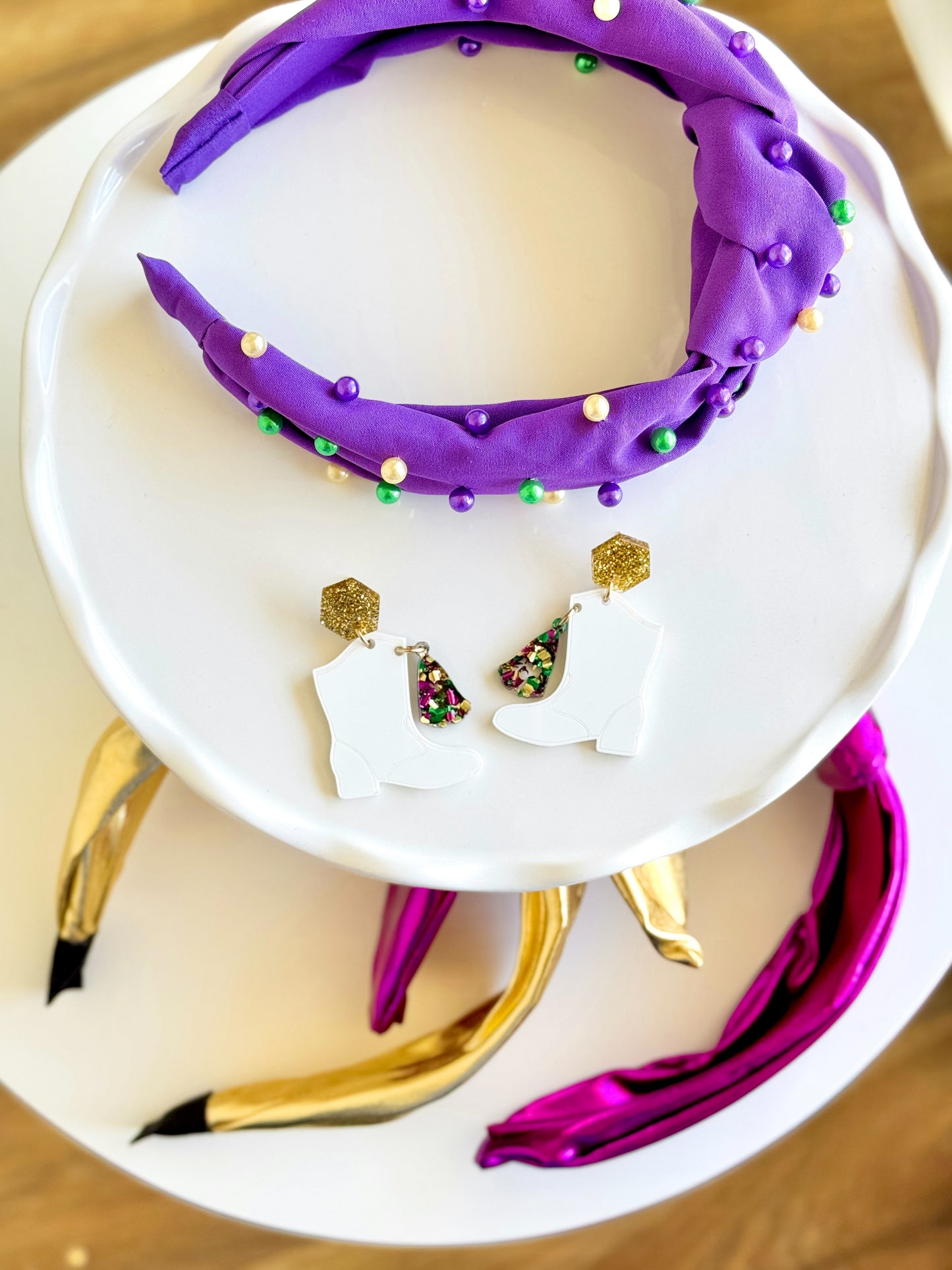 Mardi Gras Marching Boot Earrings