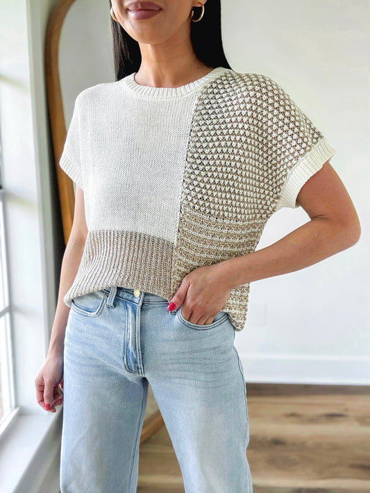Neutral Colorblock Sweater Top