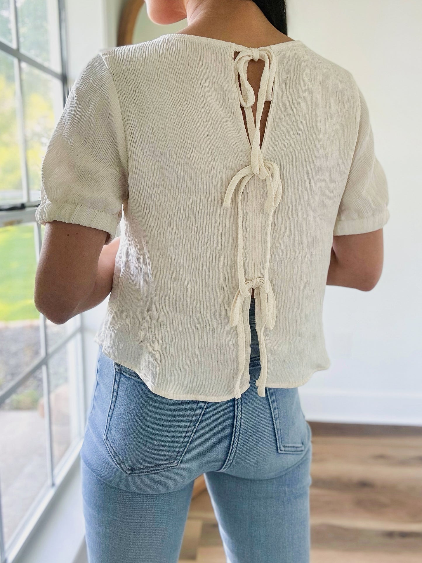 Back Bow Tie Top- Natural