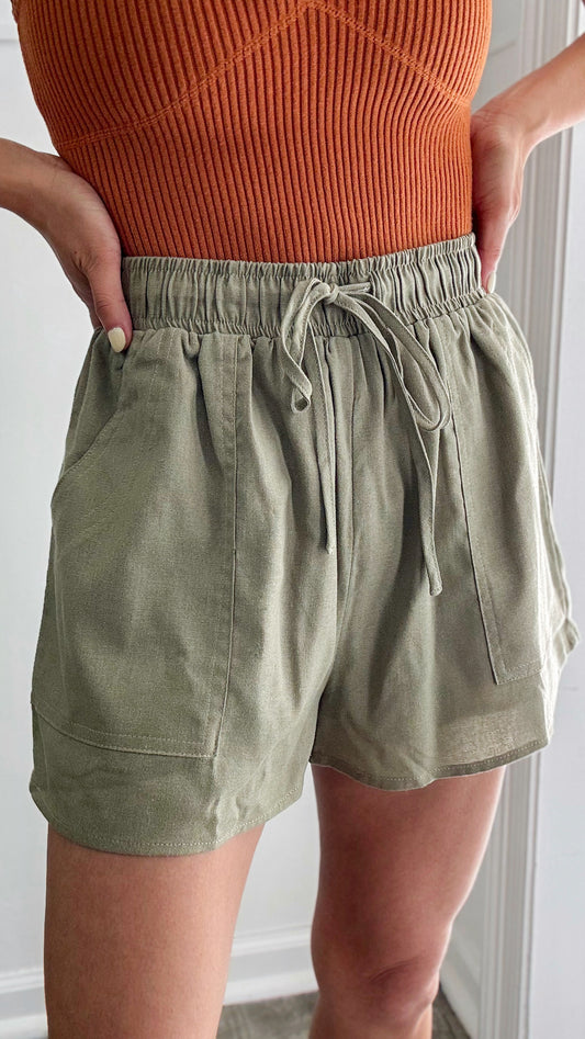 Stitch Panel Comfort Shorts-Washed Olive