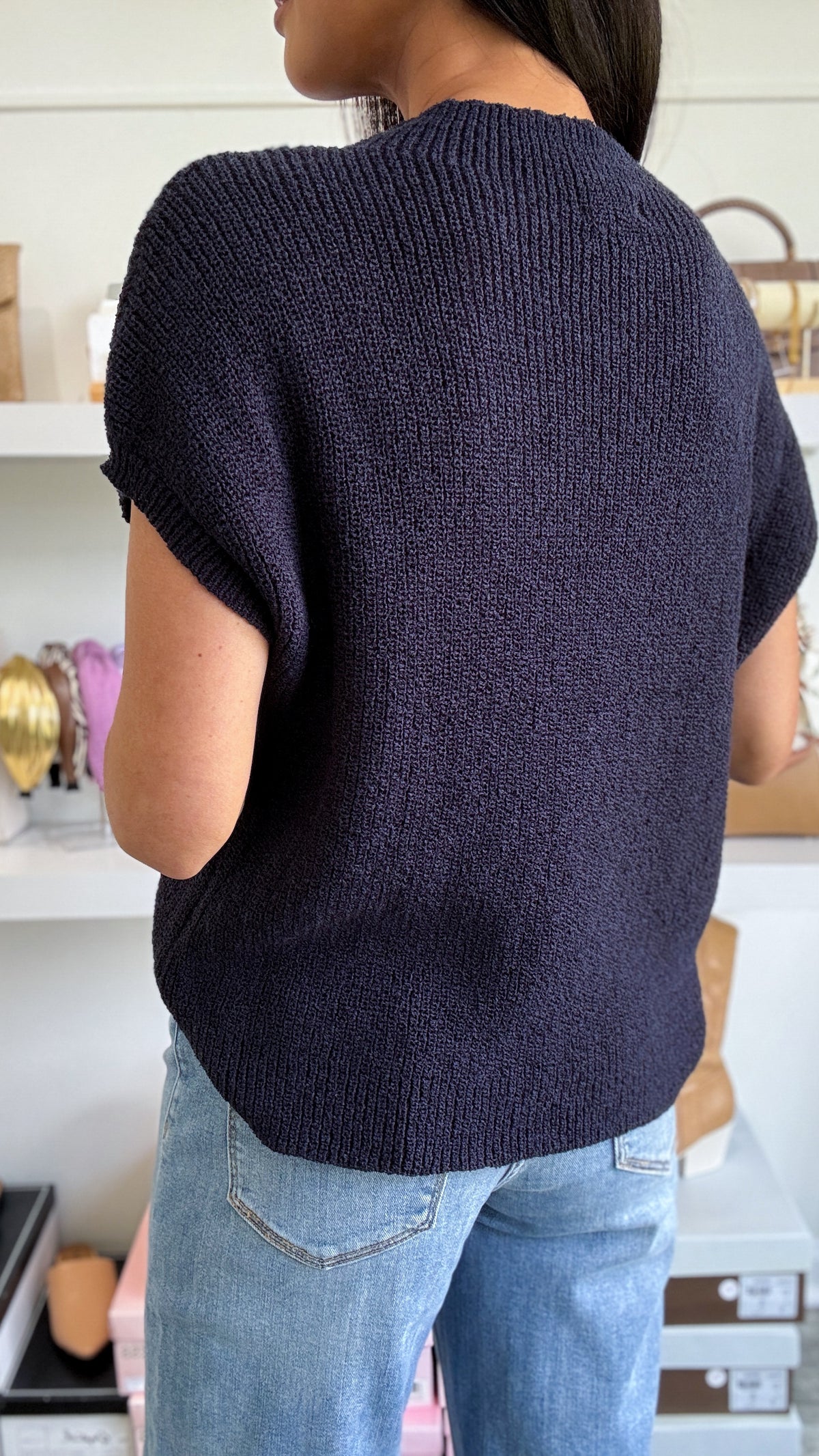 Pocket Knit Top- Navy