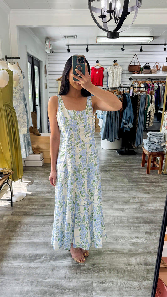 Blue Hydrangea Maxi Dress