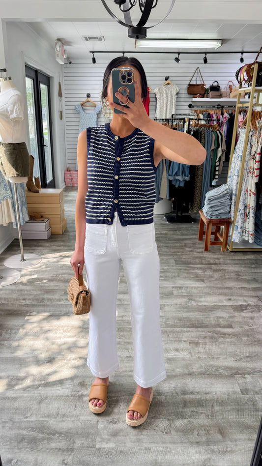 Patch Pocket White Wide Denim