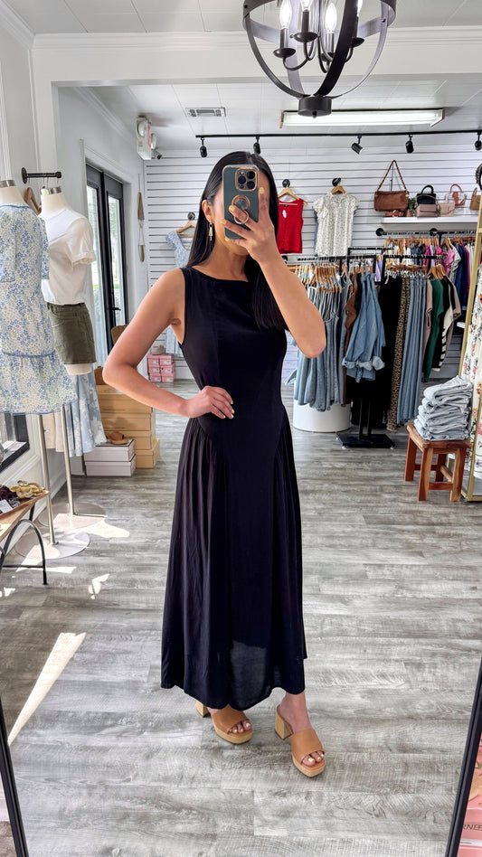 Basque Midi Dress- Black