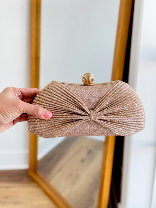 Champagne Glitzy Bow Evening Clutch