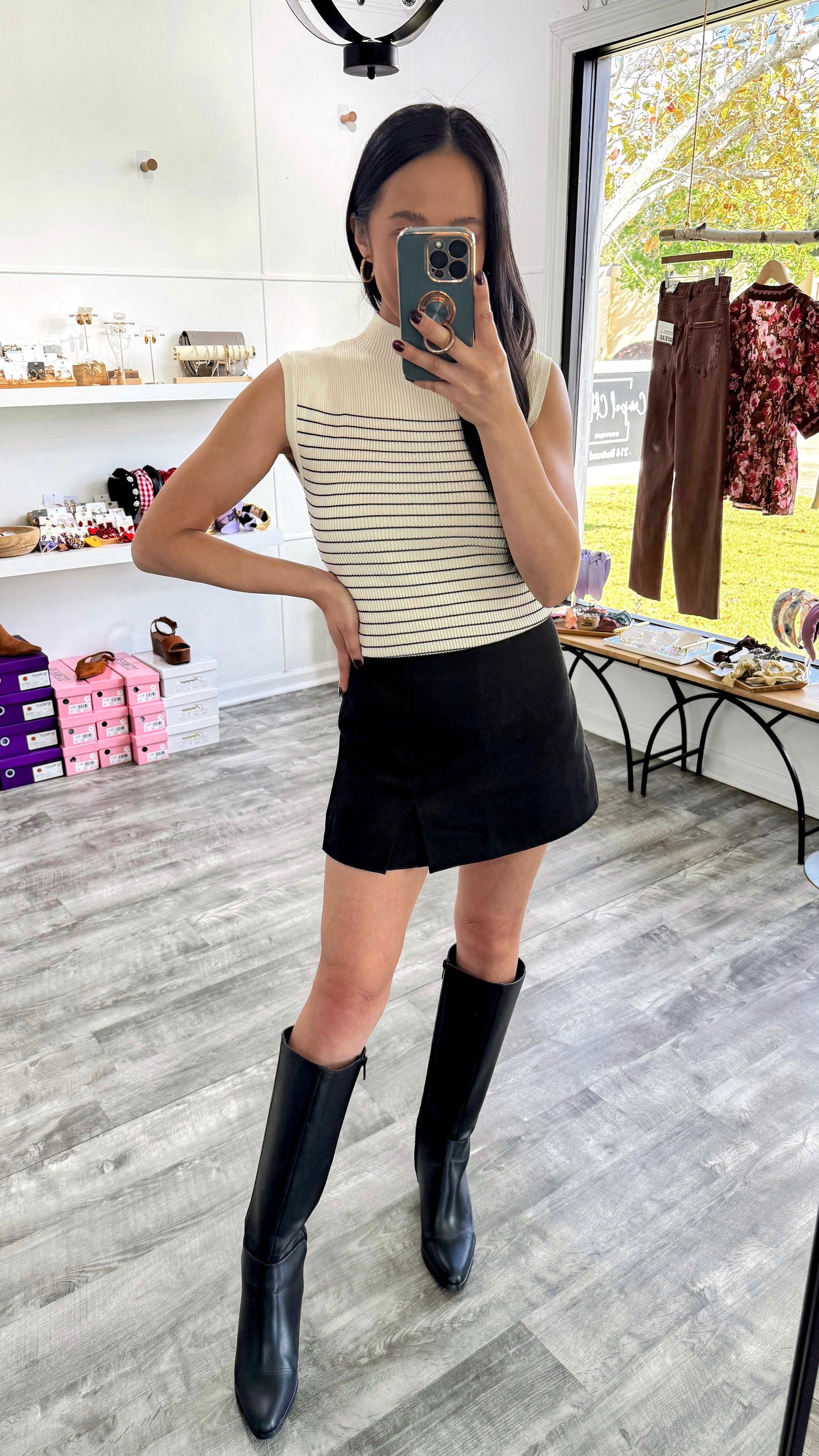 Slit In Two Mock Neck Top