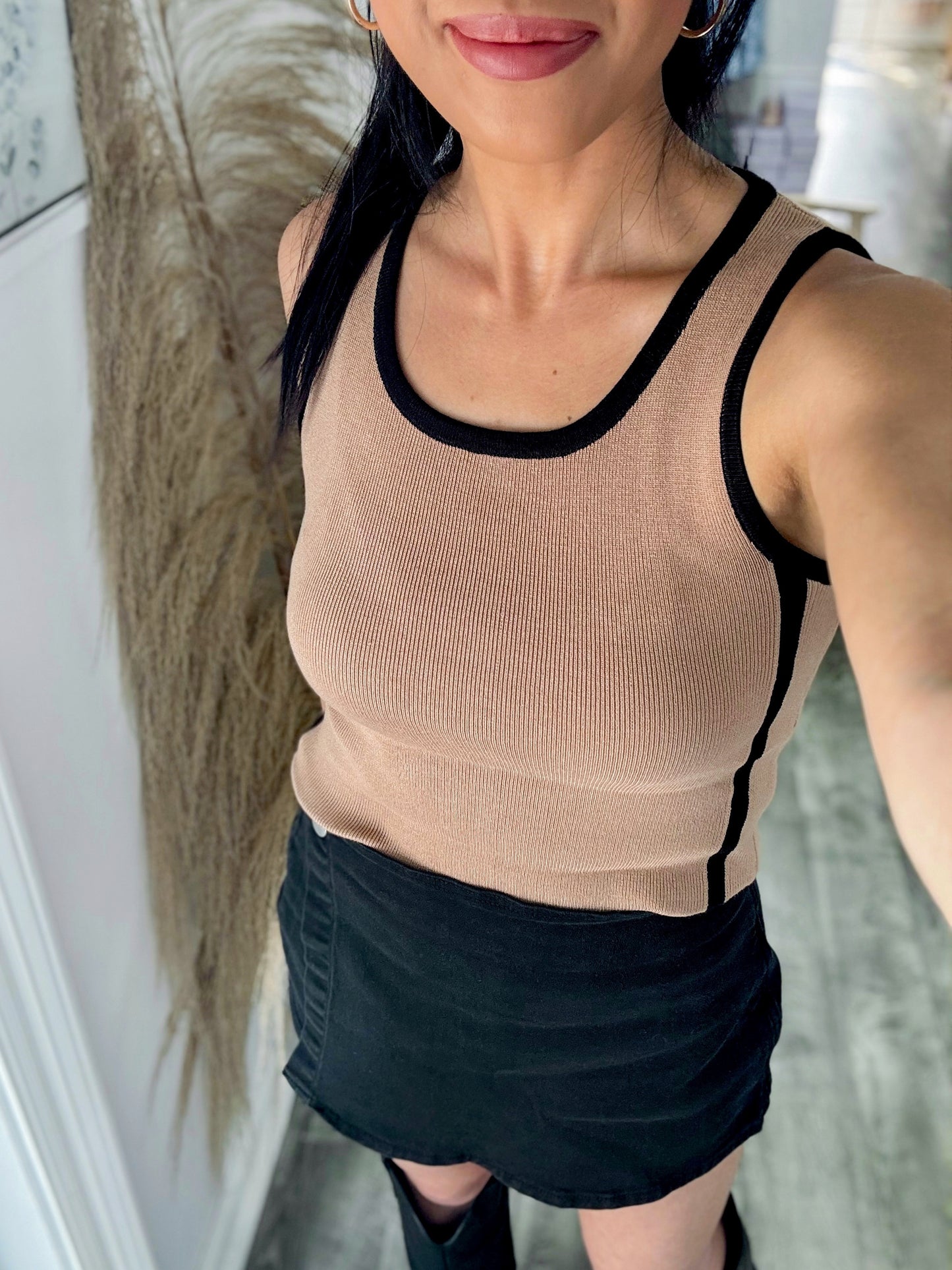 Taupe Contrast Top