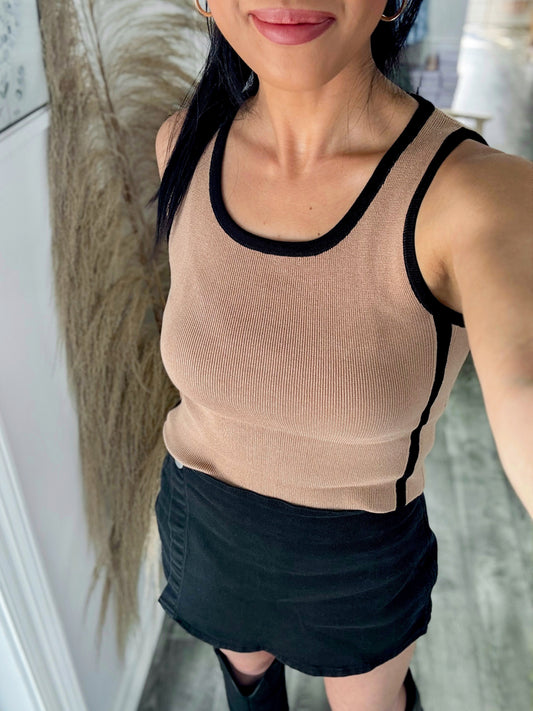 Taupe Contrast Top