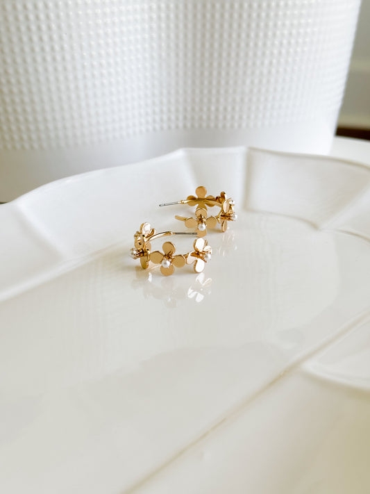 Pearl Studded Floral Earrings