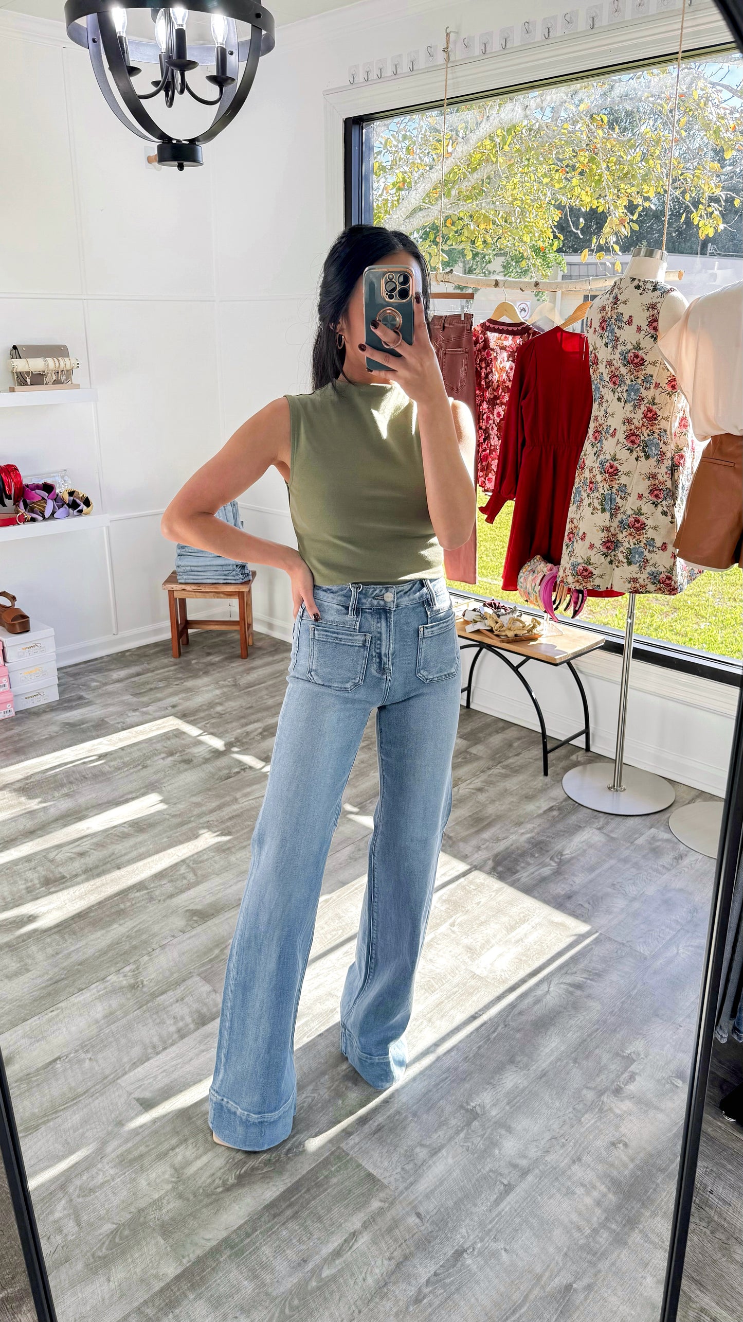 Patch Pocket Wide Flare Denim