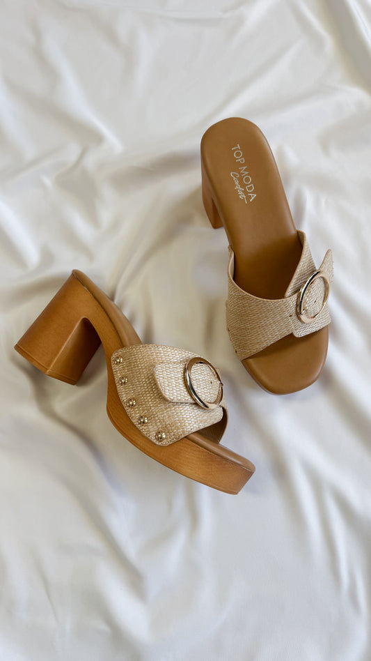 Studded Raffia Platform Heel