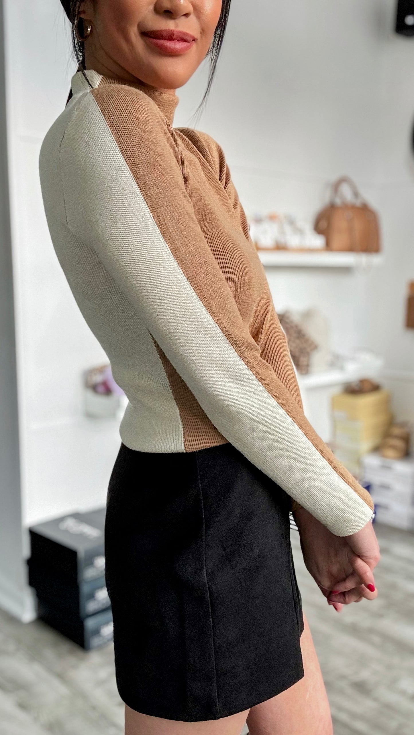 Colorblock Mock Sweater Top