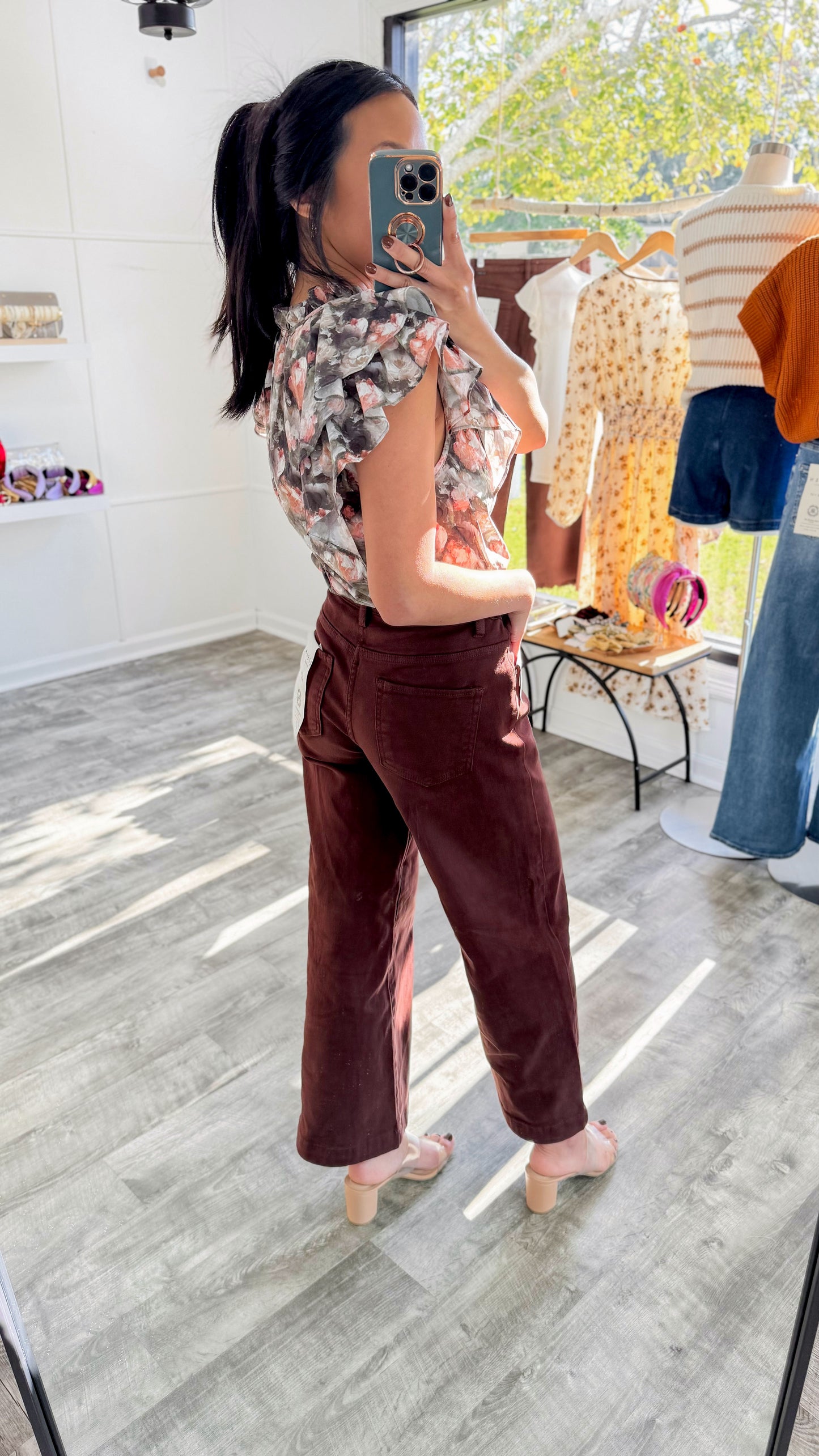 Chocolate Brown Crop Wide Leg Denim