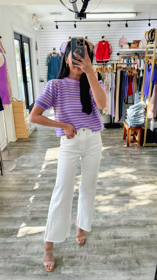 Pointelle Stripe Sweater Top