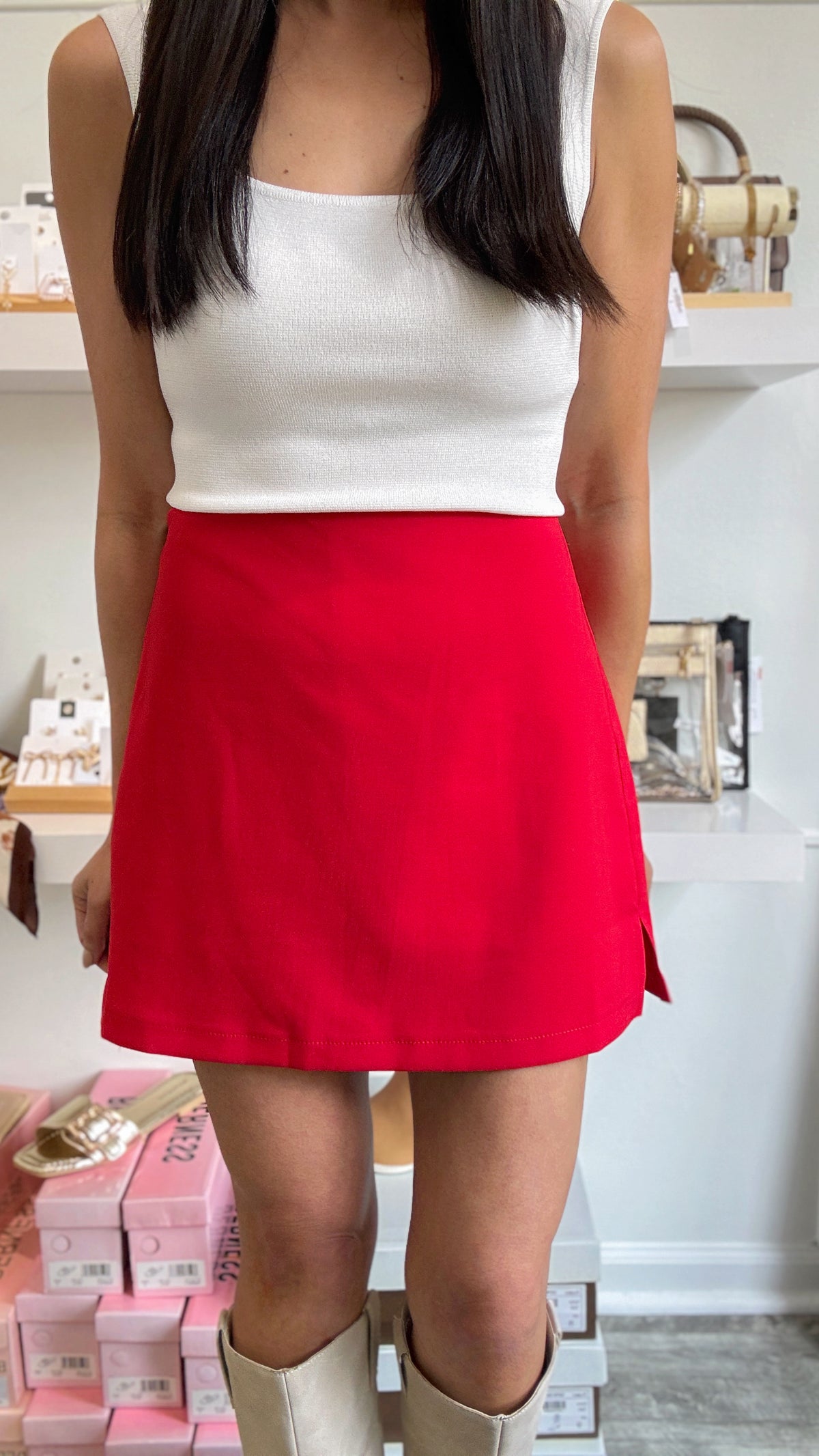 Crepe Skort- Red