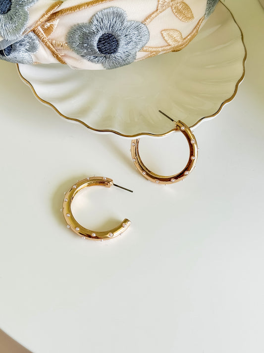 Pearl Studded Hoop Earrings