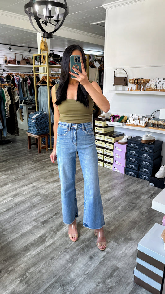 Mischief Crop Wide Denim- Super High Rise