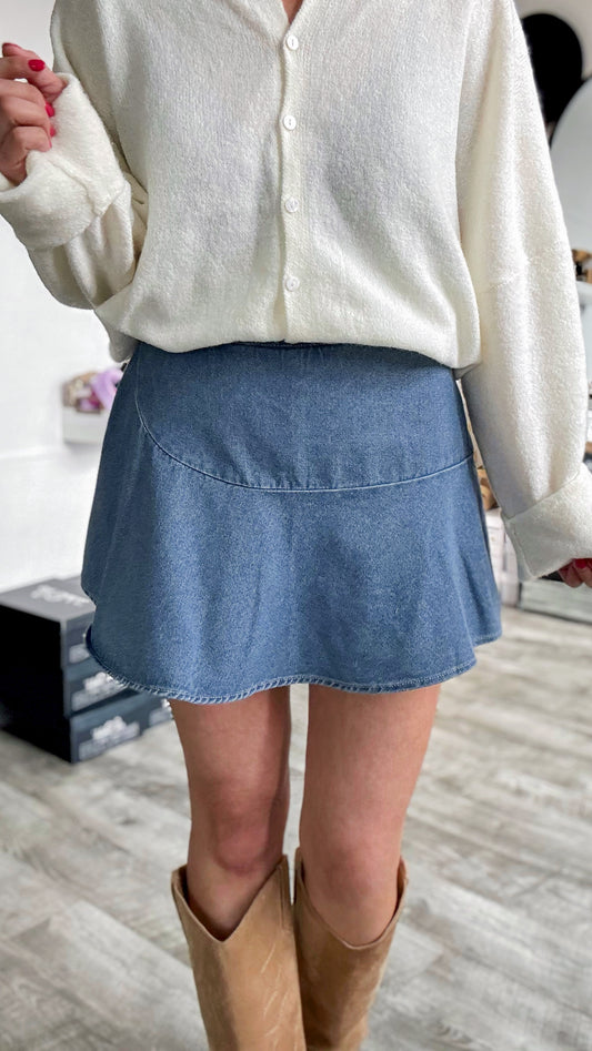 Denim Wrap Front Skort