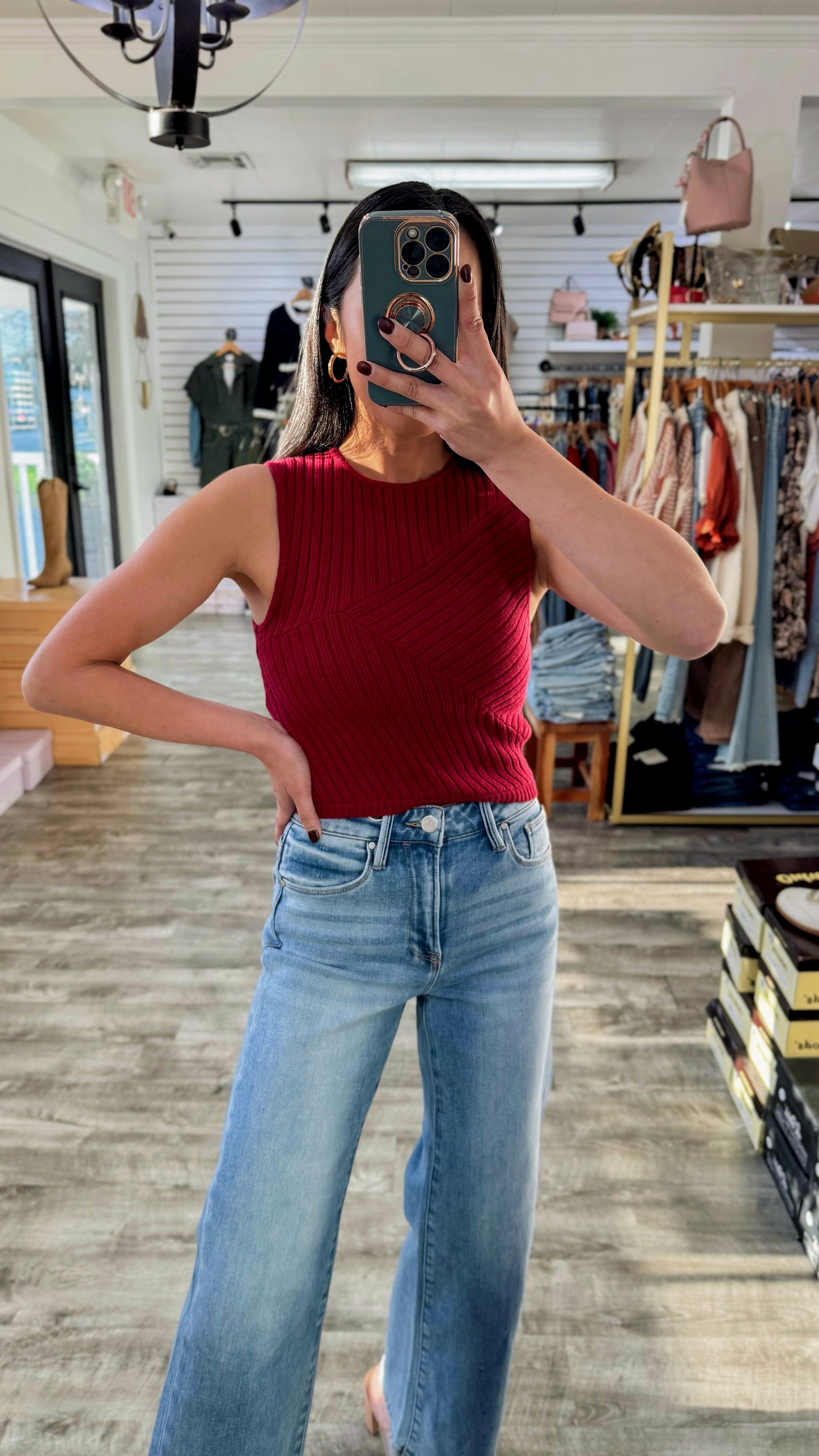 Pattern Knit Crop Top - Burgundy