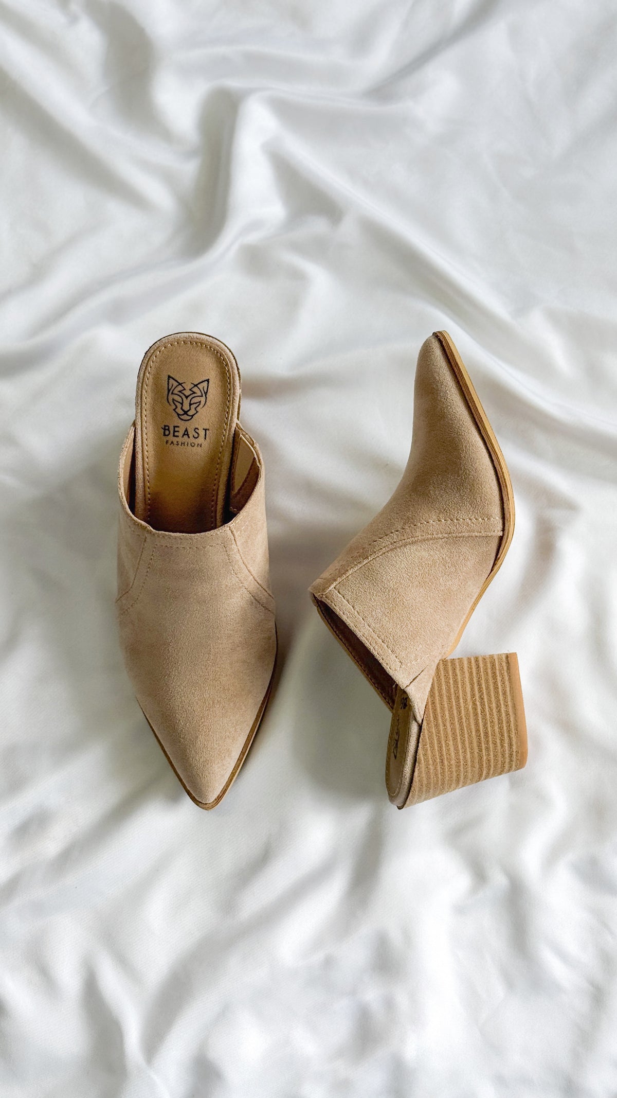 Leo Stacked Heel Mules-Taupe