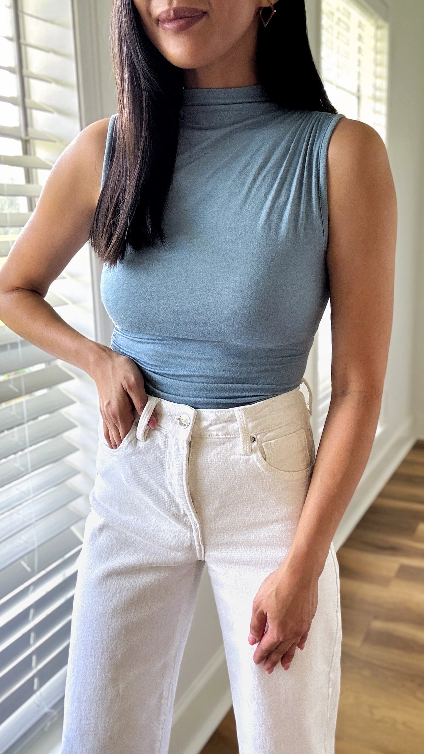 Ruched Mock Top-Teal