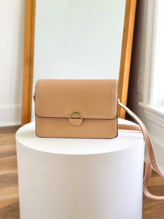 Angelica Vegan Leather Crossbody-Tan