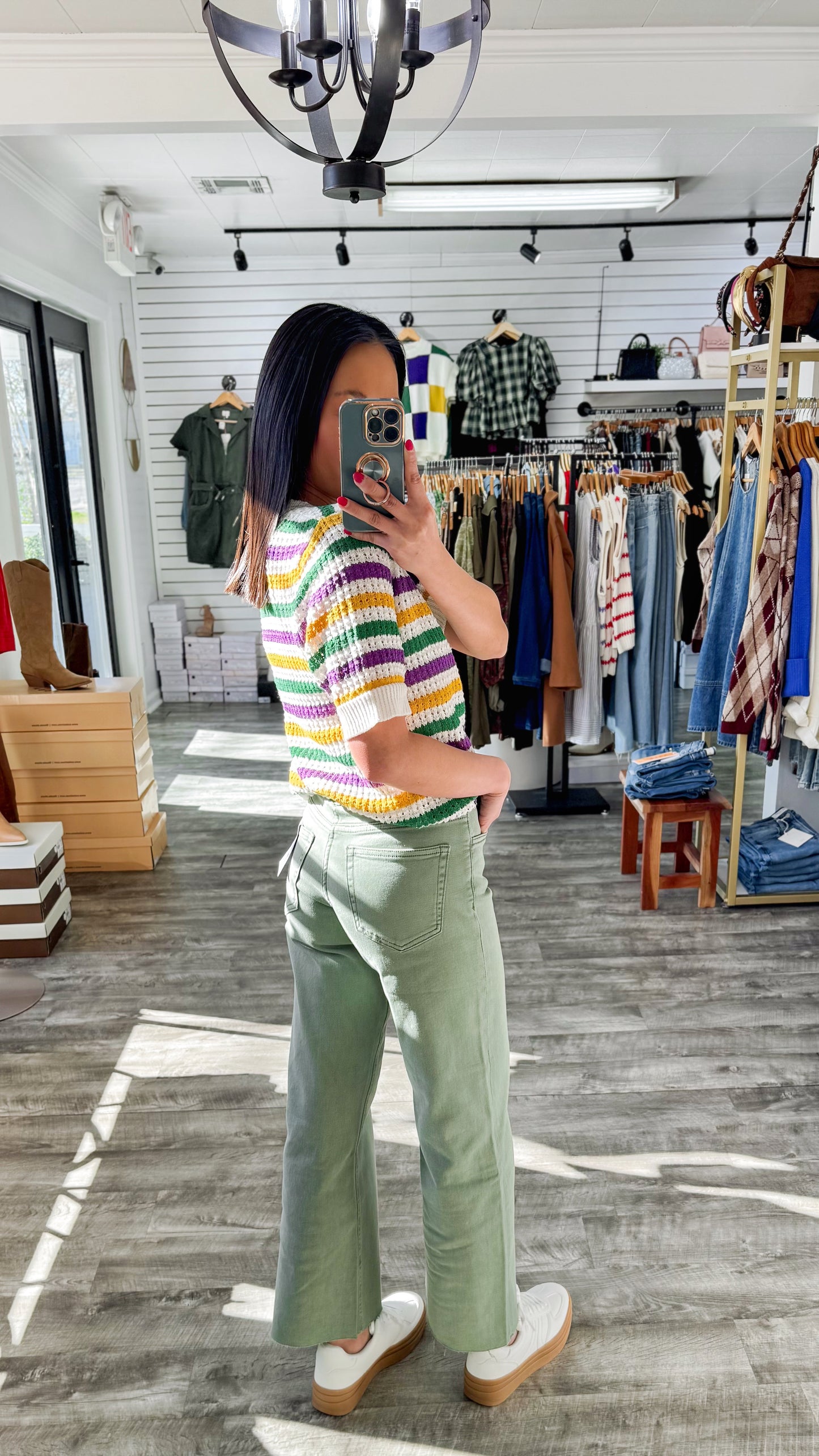 Olivia Green Crop Wide Denim
