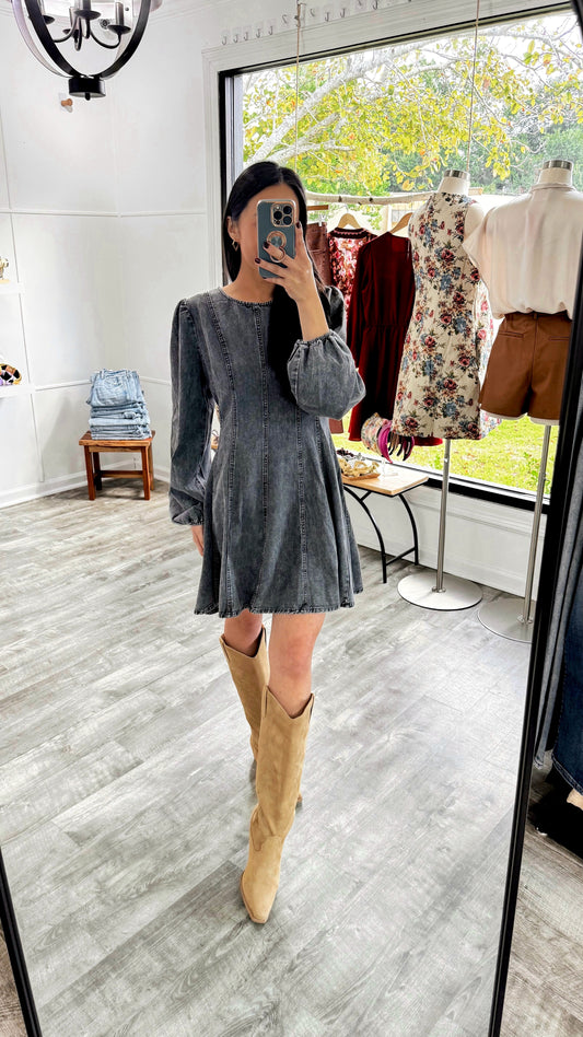 So It Seams Denim Dress - Washed Black