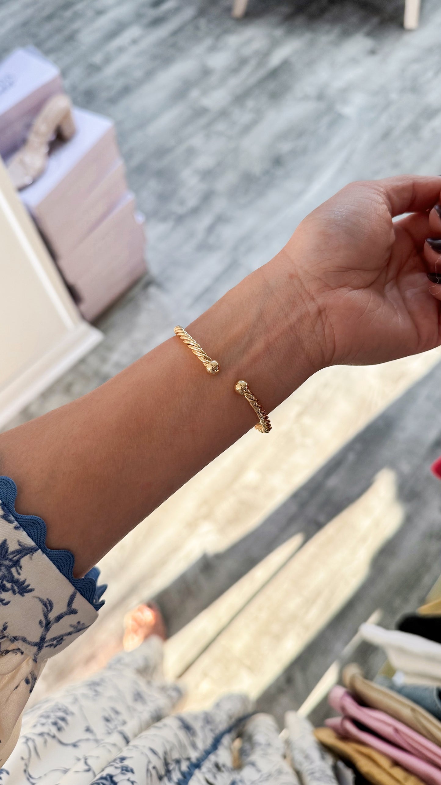 18K Gold Filled Woven Croissant Twisted Rope Cuff Bracelet