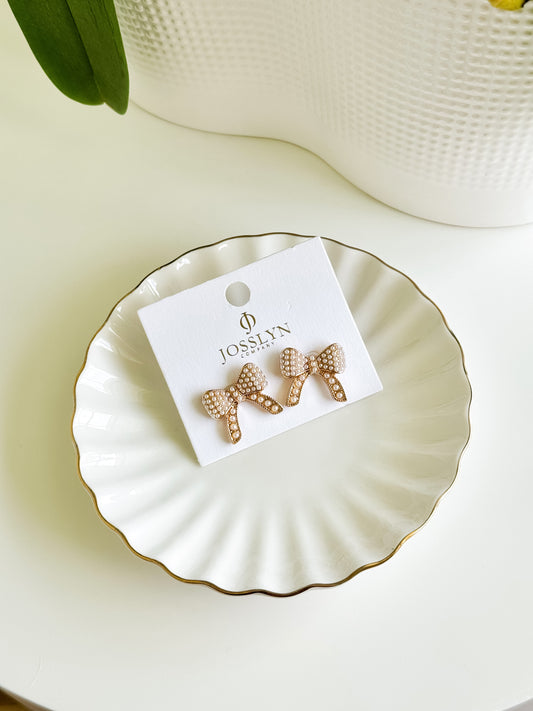 Luxury Pearl Pave Bow Earrings