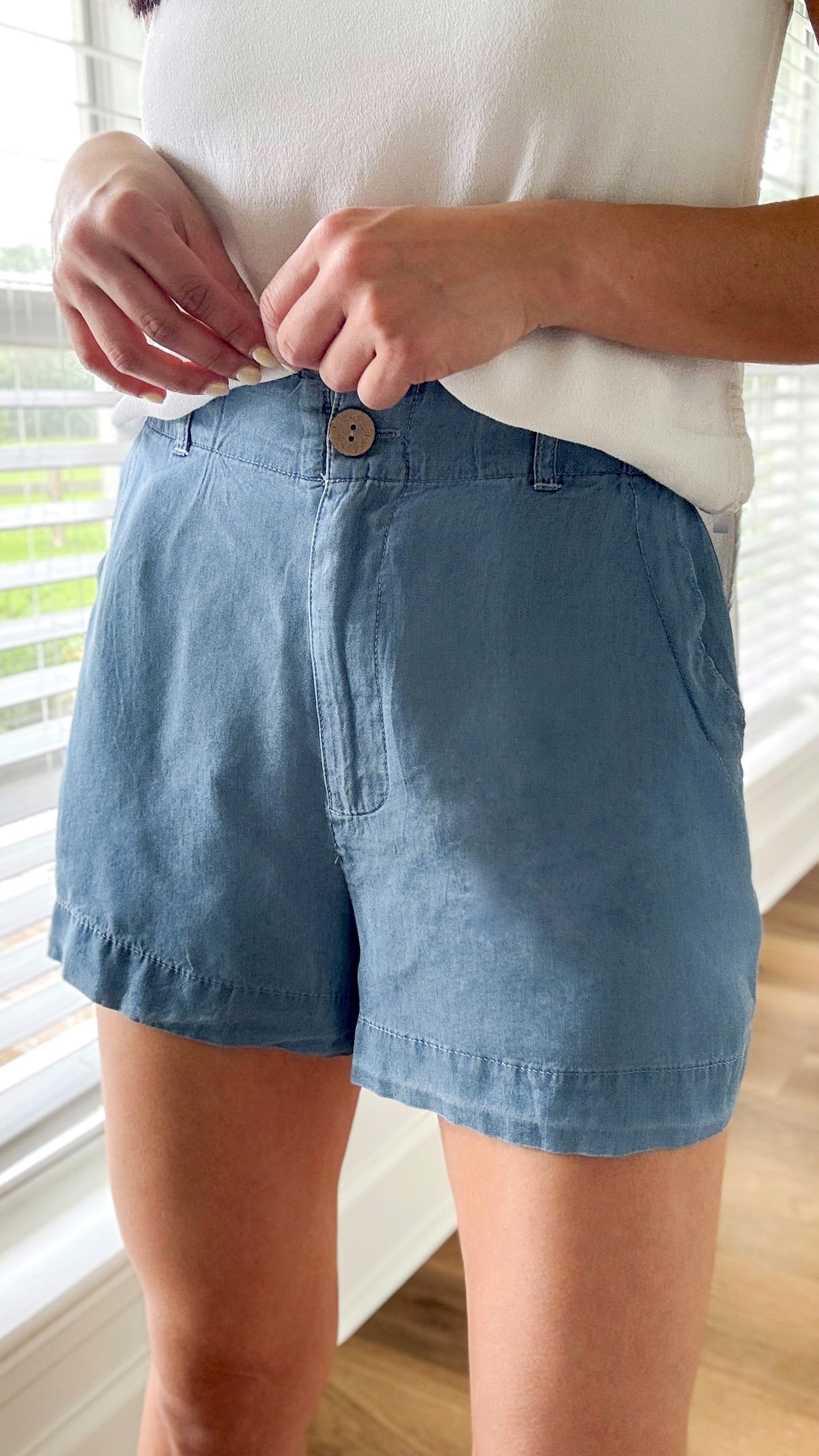 Button Chambray Shorts