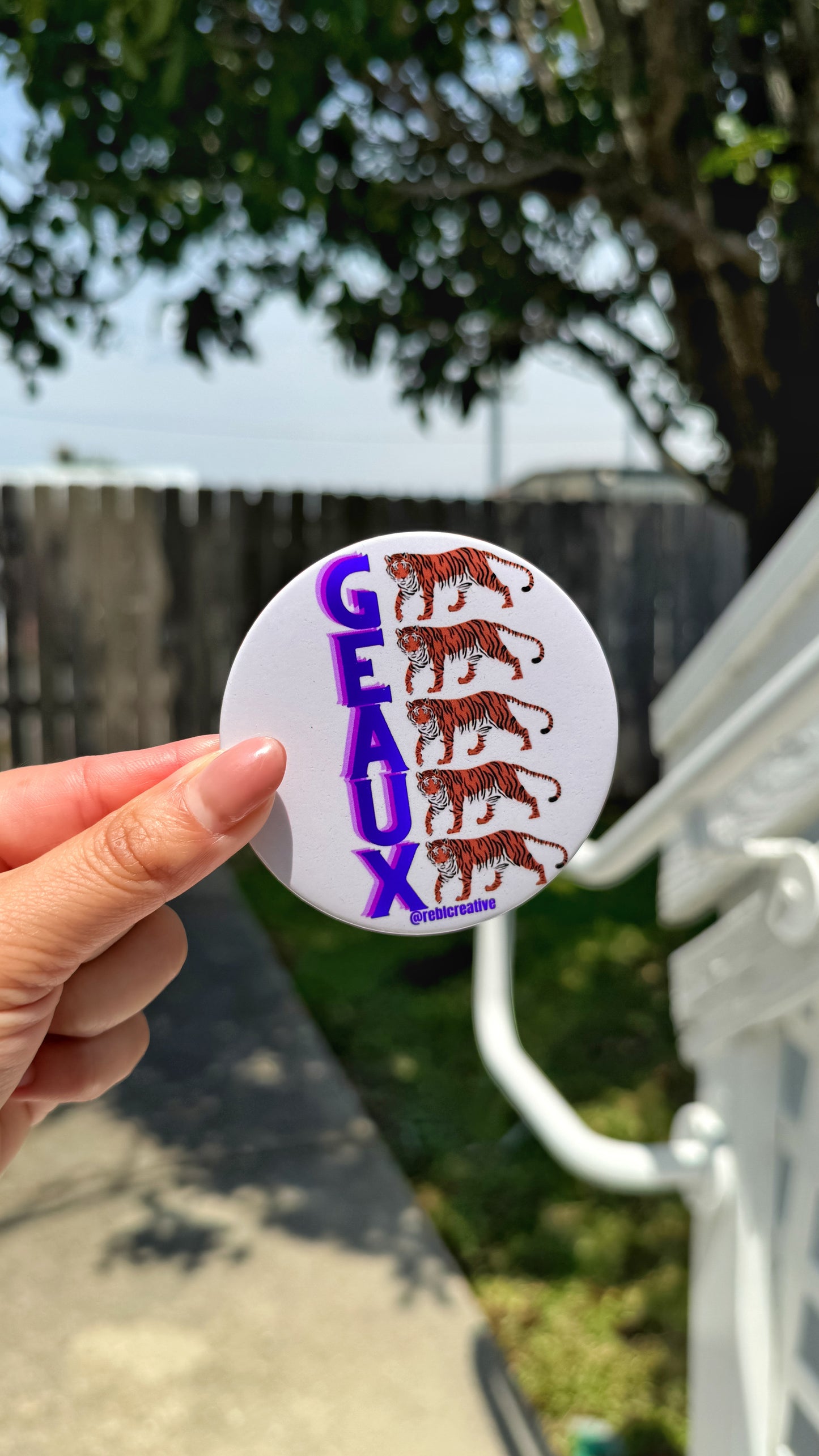 Geaux Tigers Button- Cream