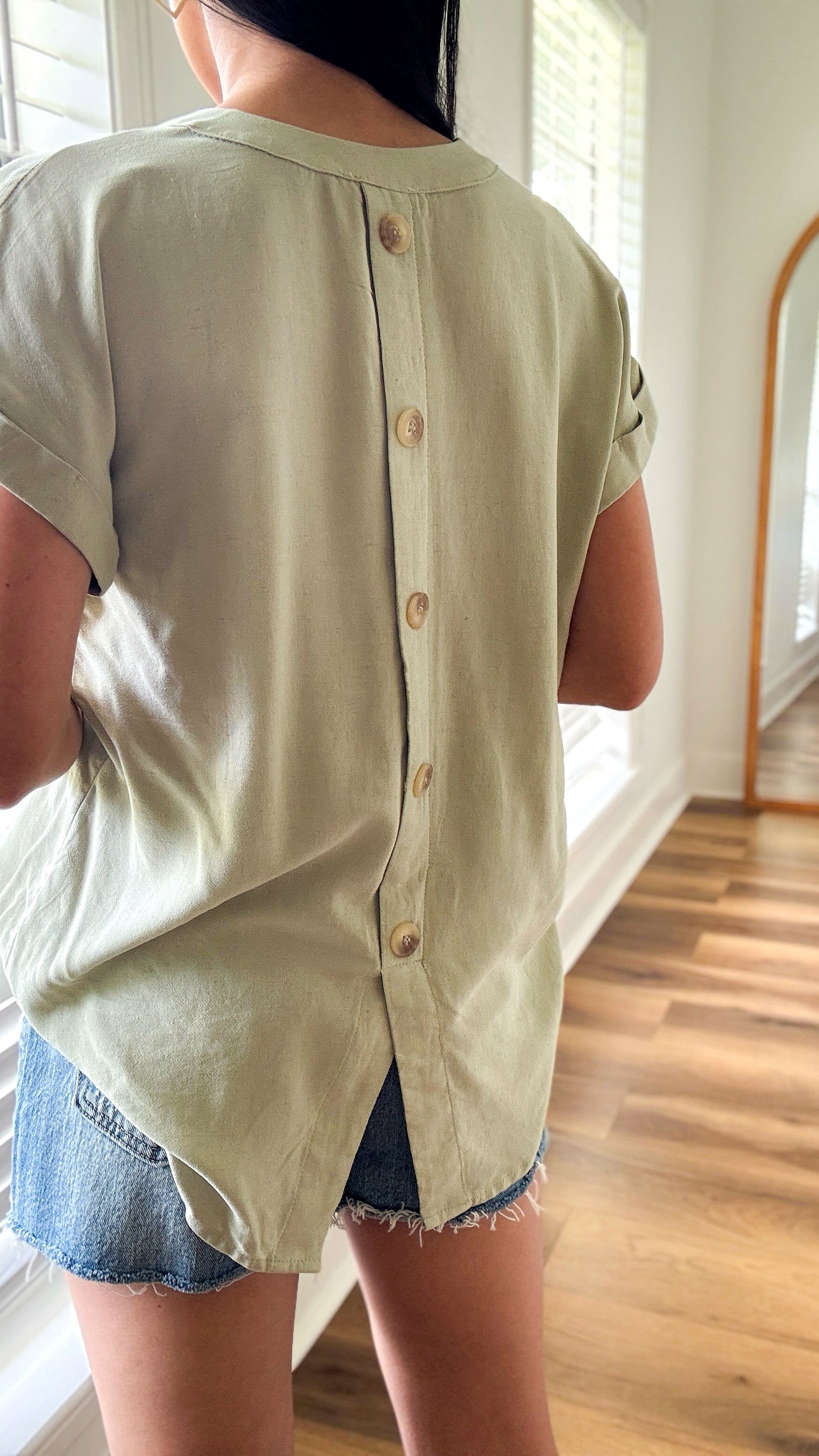 Simple Time Back Button Top- Olive
