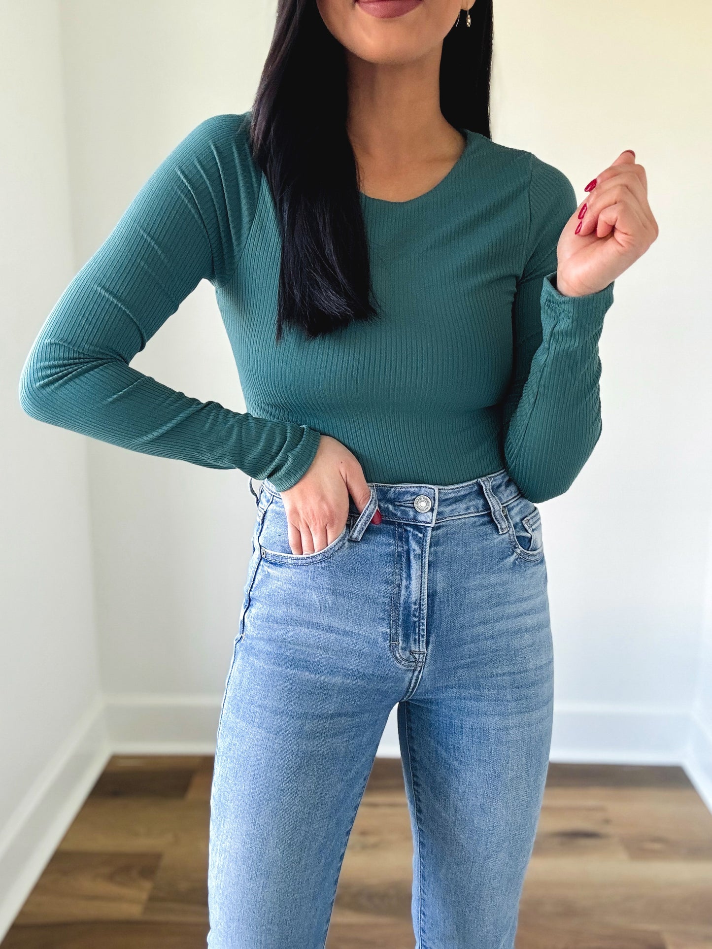 Teal Ribbed Bodysuit