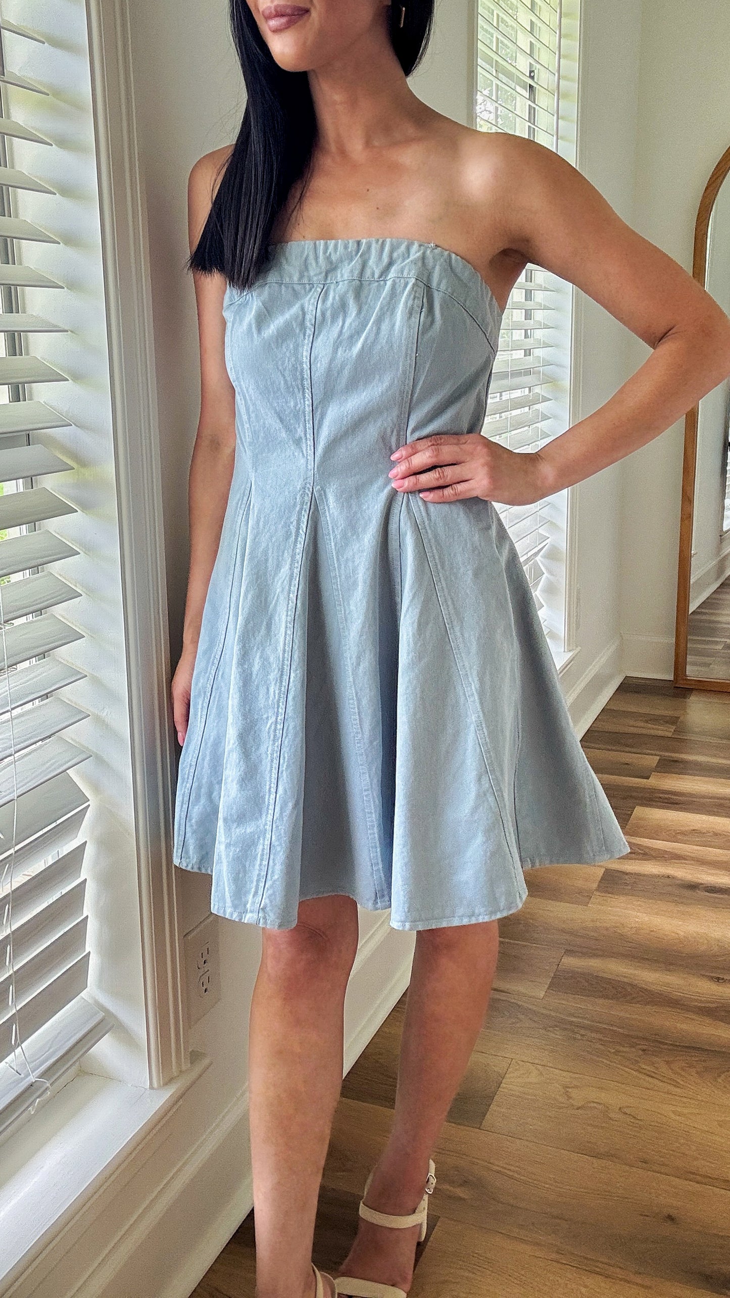 Twill Strapless Fit & Flare Dress